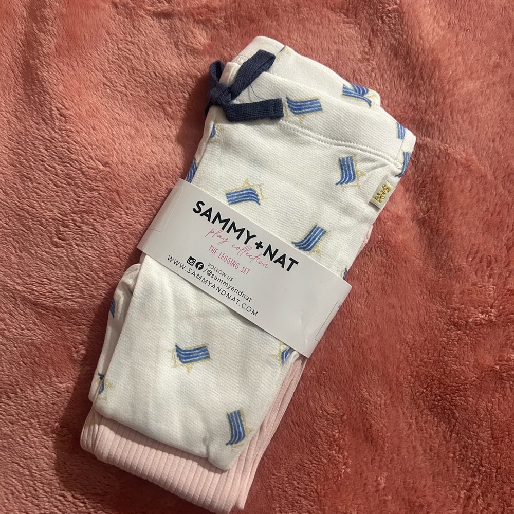 Sammy + Nat White and Blue Kids Leggings